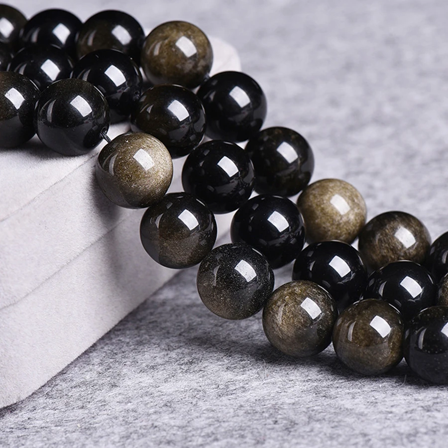 

AAAAA Gold Obsidian Bead Loose Spacer Beads for Handmade DIY Bracelet Necklace 6-14mm Natural Stone Beads Accessories