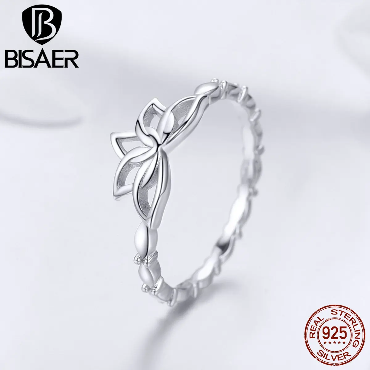 BISAER хит продаж кольцо с цветком лотоса из стерлингового серебра 925 пробы для