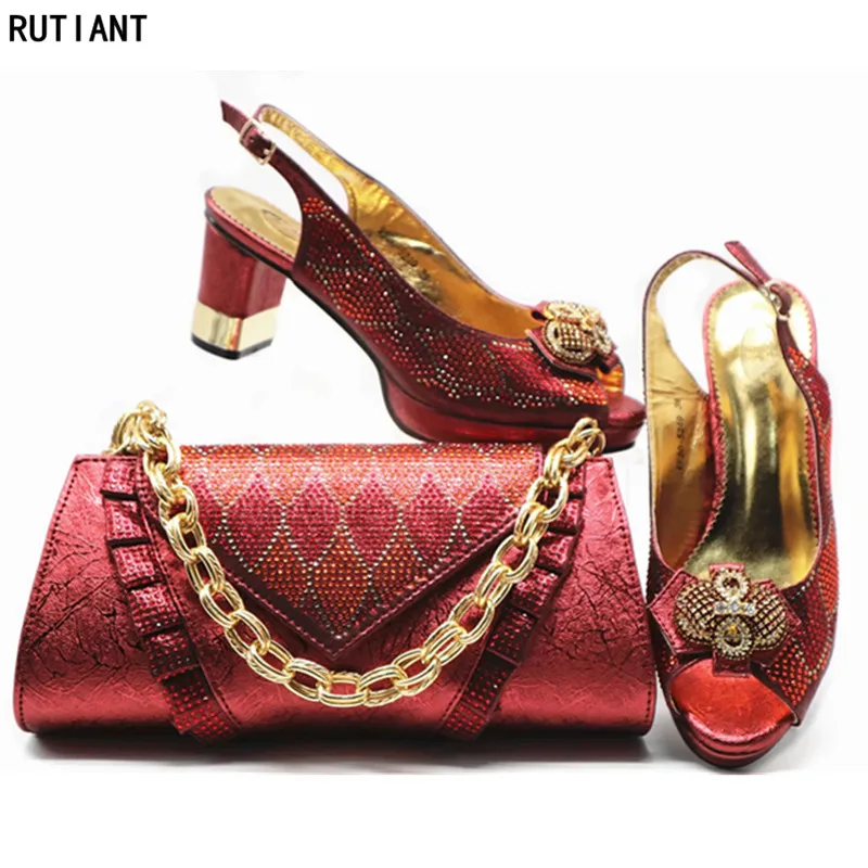 

New Ladies Shoes and Bag Set for Wedding Party Sandalias Rasteiras Femininas 2019 Italian Shoe and Bag Set for Party In Women