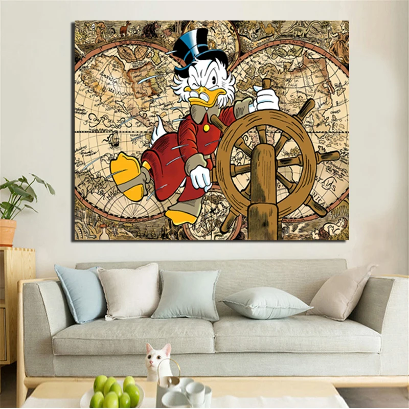 

Donald Duck World Traditional Map Canvas Painting Prints Living Room Home Decoration Modern Wall Art Oil Painting Poster Picture