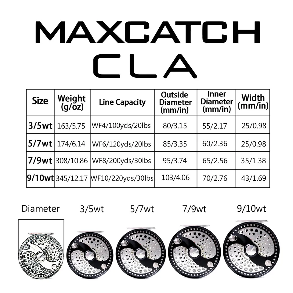 Maximumcatch CLA 3-10WT الكلاسيكية يطير الصيد بكرة الفرس القرص السحب نظام ماكينة بتحكم رقمي بالكمبيوتر قطع T6061 الألومنيوم يطير بكرة