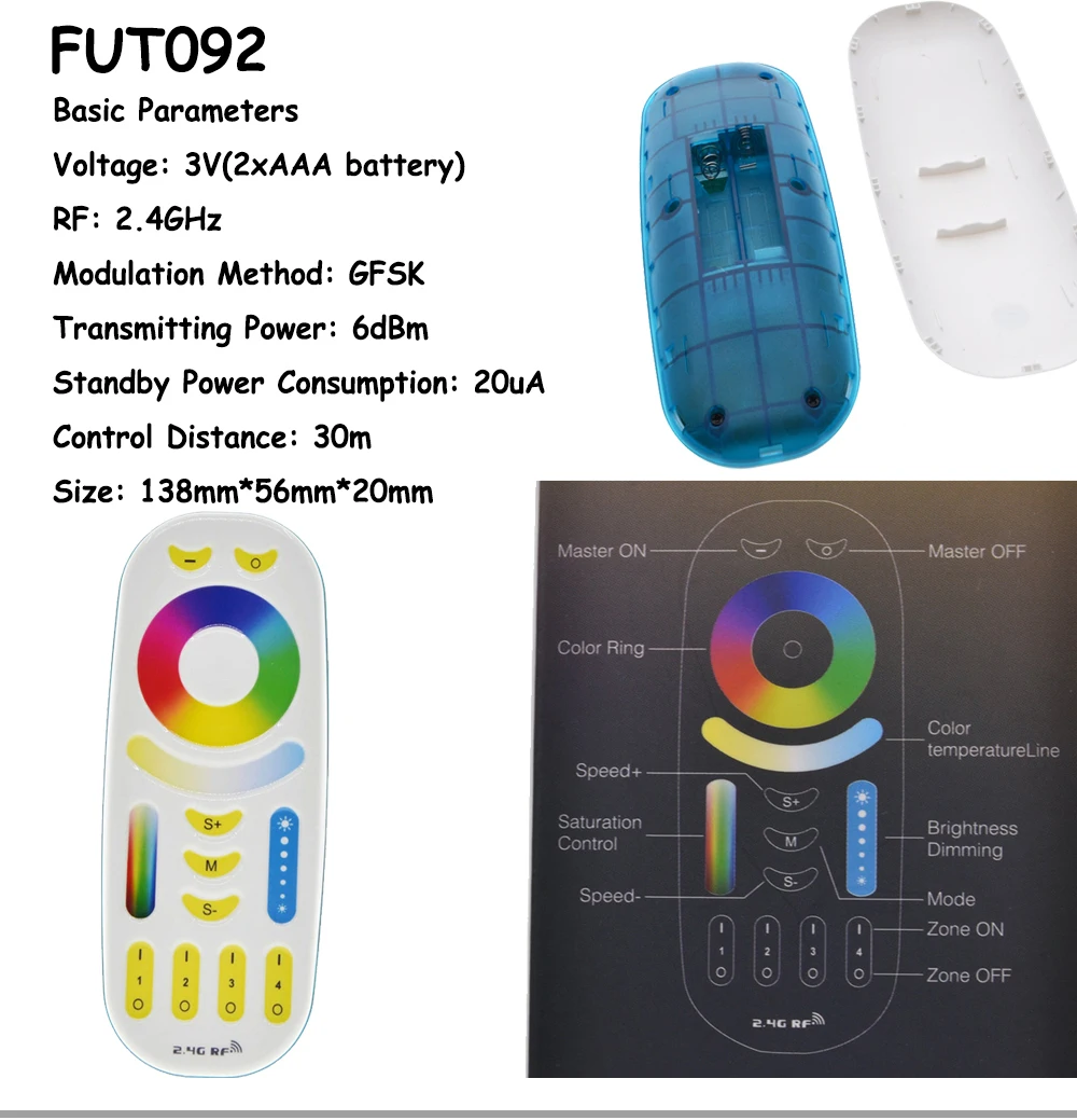 Mi Light полноцветный светодиодный пульт управления RF 2,4G/Wifi Пульт дистанционного управления DC12-24V для RGB+ CW+ WW светодиодные ленты