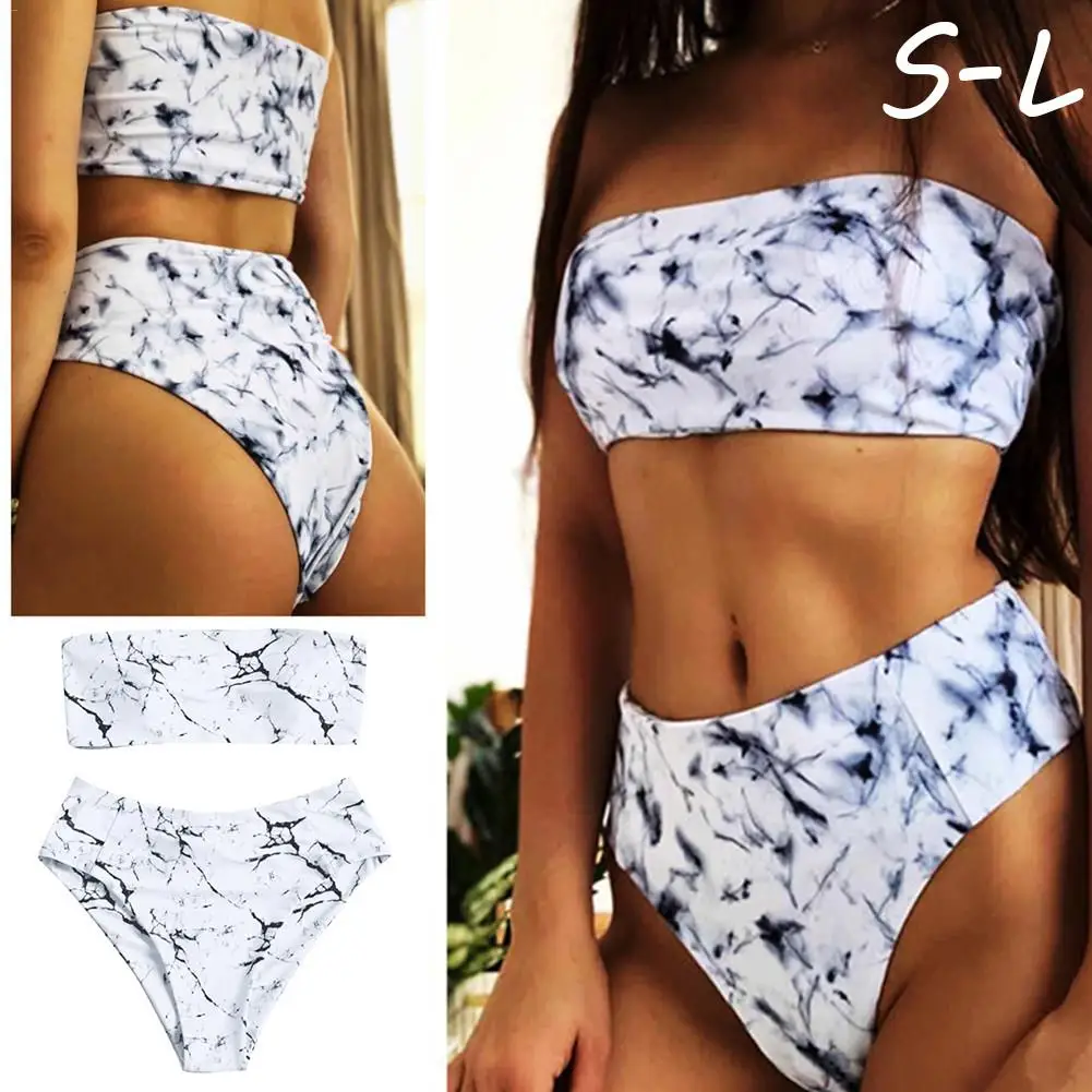 

European and American Style Marble Print Sexy Two Pieces Bikini Swimsuit