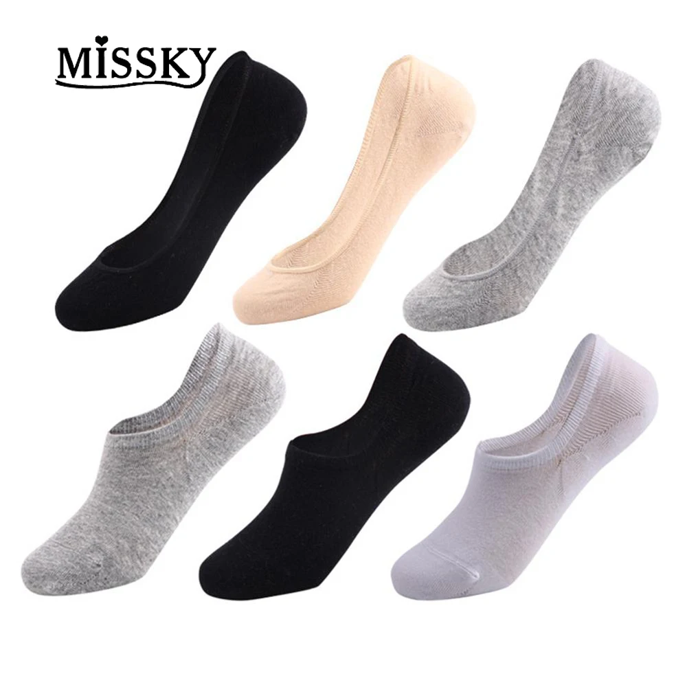 MISSKY Women Breathable Non Slip No Show Socks Low cut Solid Color Boat
