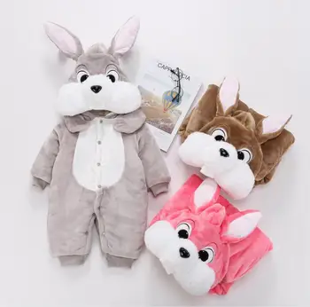 

1PC Buttons Cute Rabbit Cartoon Baby Boy Hoody Bodysuit Cotton Thick Infant Girl Outfit Jumpsuit Infant Winter Clothes