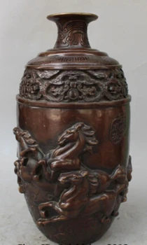 

RHS0156 15" Chinese Fengshui Bronze Horse Success Run Flower Vase Bottle Vase Sculpture