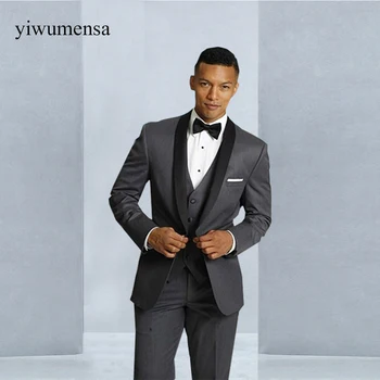 Latest Coat Pant Designs Shawl Lapel Black with Grey men suit Slim Fit Groom Tuxedos 2018 Custom made men suit wedding Groom Latest Coat Pant Designs Shawl Lapel Black with Grey men suit Slim Fit Groom Tuxedos 2018 Custom made men suit wedding Groom