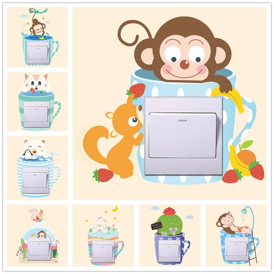 

% Animal monkey rabbit Cat Wall Stickers Light Switch Decor Decals Art Mural kids Room Sticker PVC Wallpaper for living room