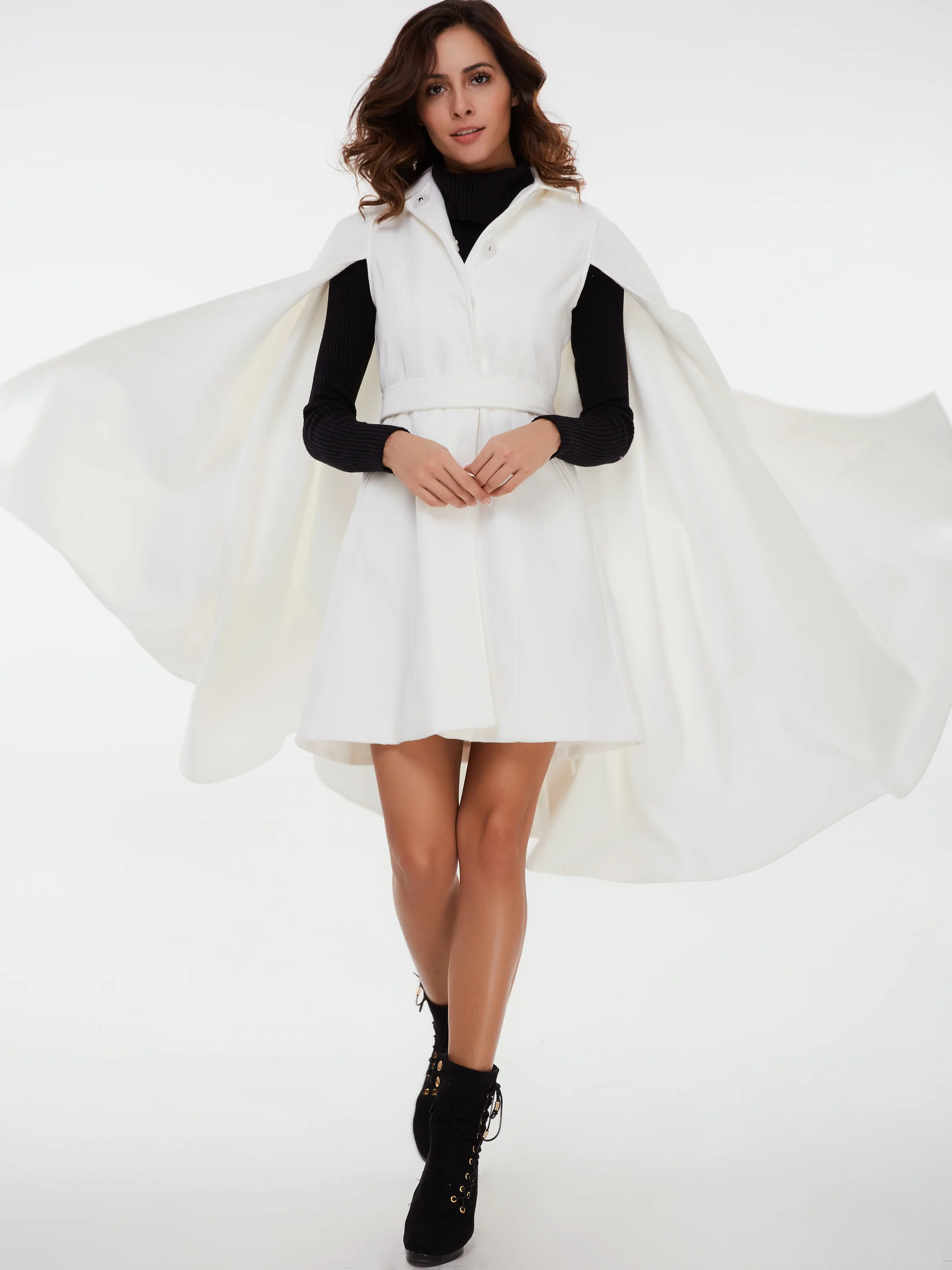 Women white Winter Wool Coat short Sleeve Autumn Winter Warm Female