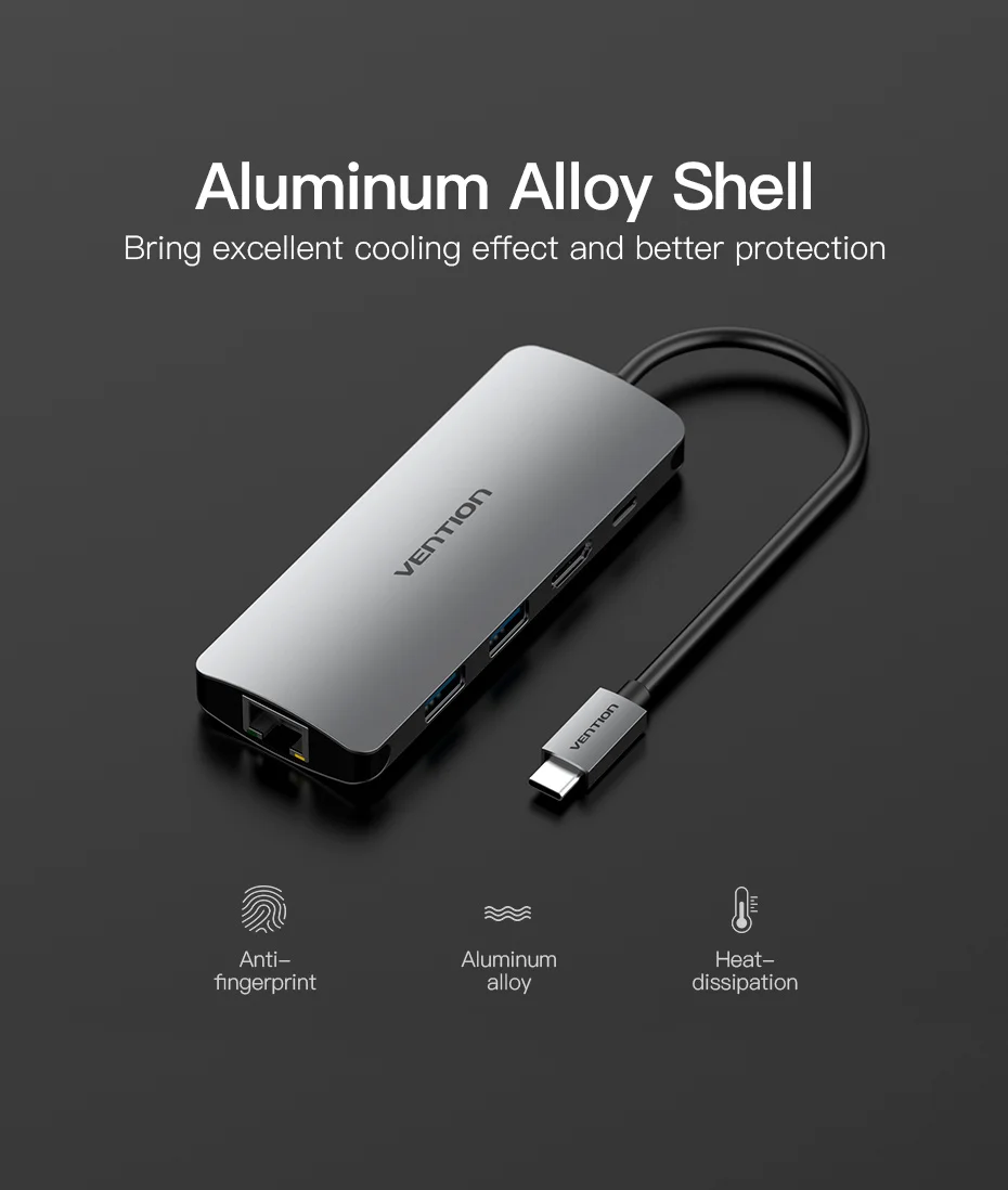 Vention USB C адаптер USB-C к HDMI USB 3,0 хаб гигабит RJ45 PD Thunderbolt 3 адаптер для MacBook Galaxy S9/S8 type C конвертер