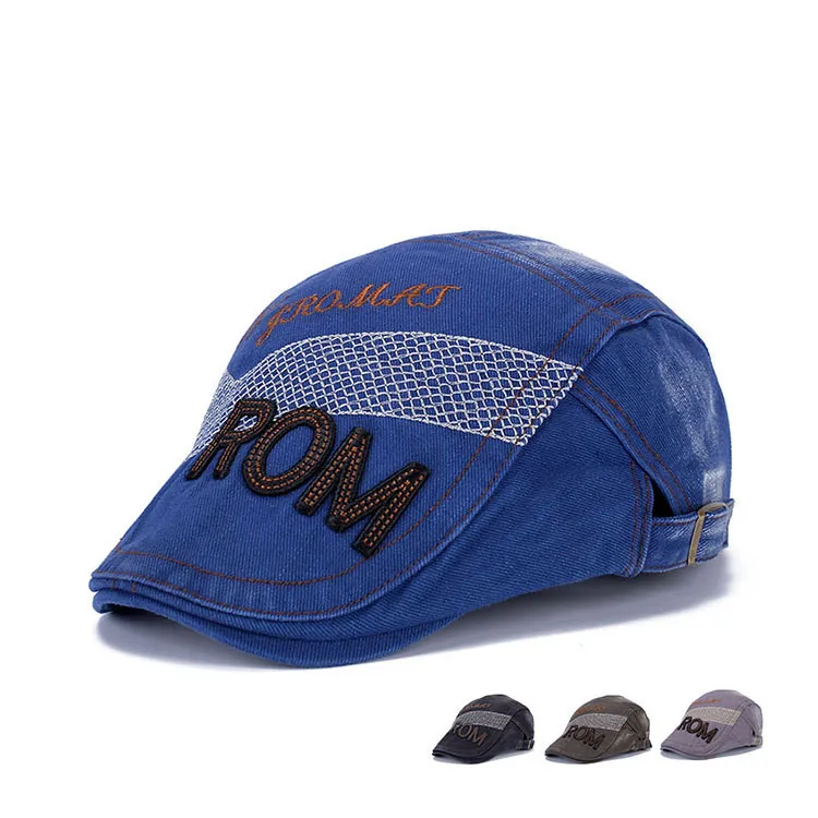 

Spring Make Old Cotton ROM Embroidery Visor Berets Buckle Caps Electrocardiogram Leisure Casquette Painter Hats For Women Men
