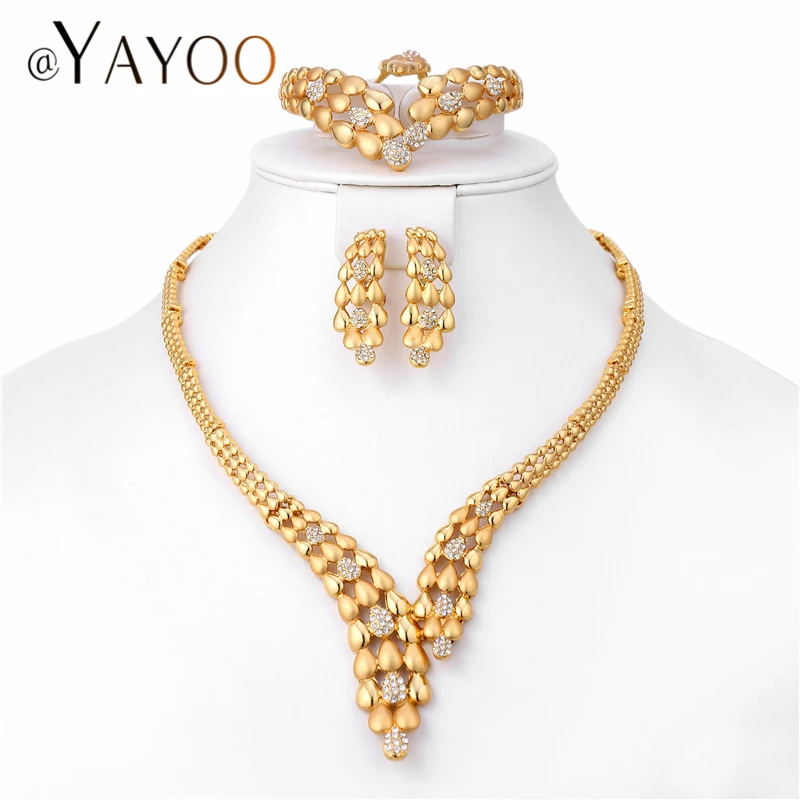 

AYAYOO African Dubai Jewelry Sets 2018 For Bride Wedding Imitation Crystal Necklace Set For Women Fashion Gold Costume Jewellery