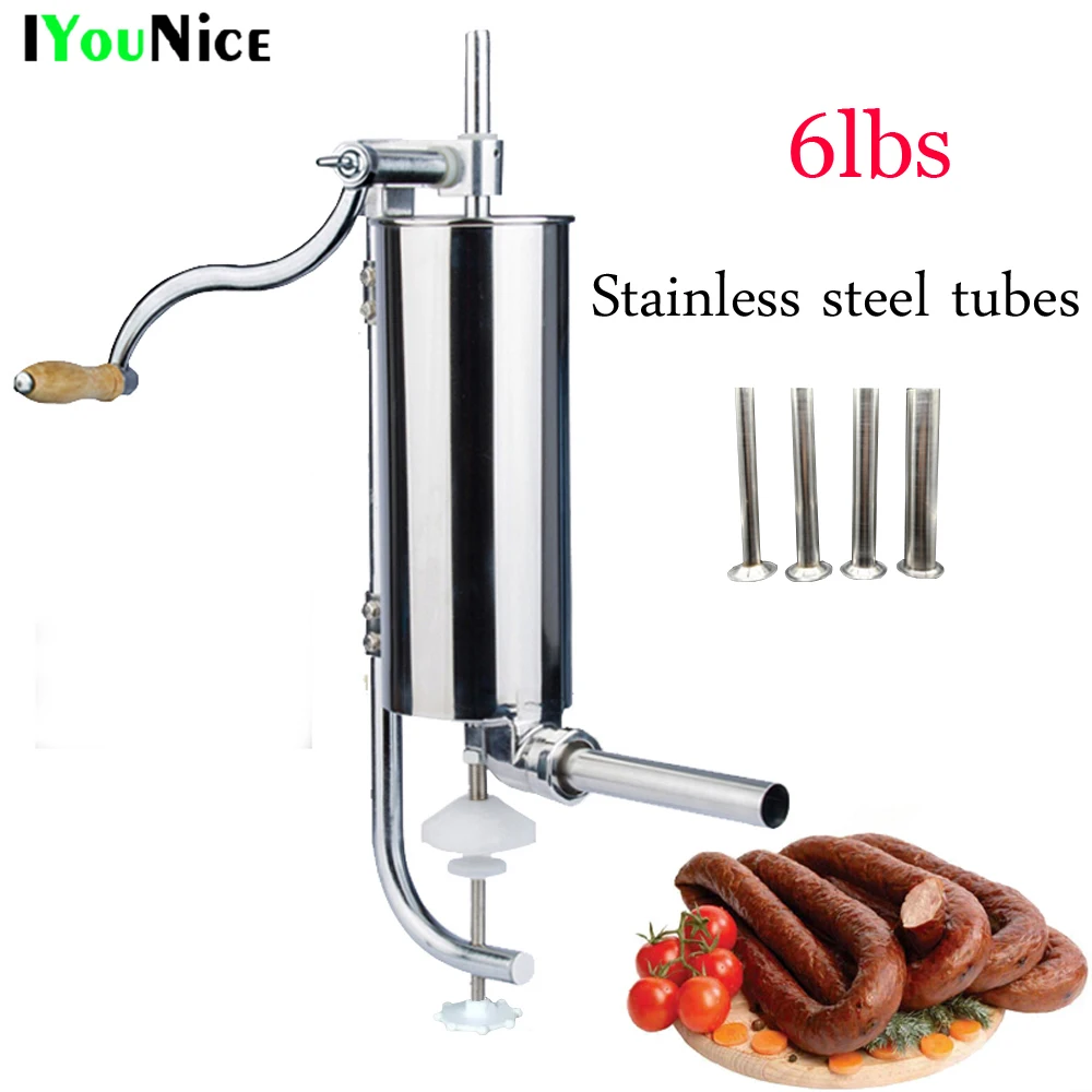 3L/6lbs operated home sausage meat stuffer stainless steel manual