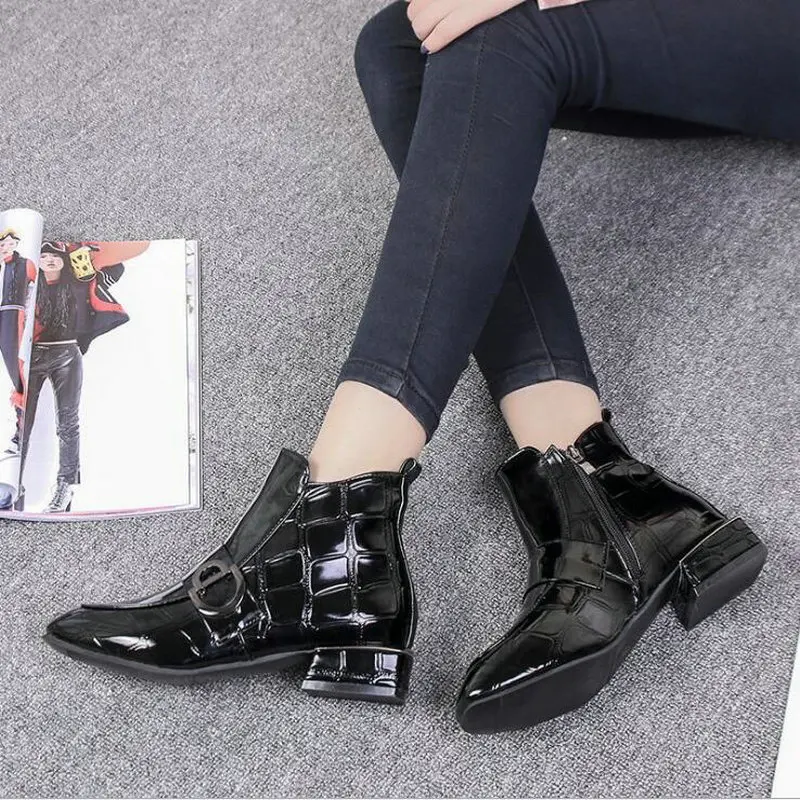 

Fashion Zipper buckle Shoes Woman Low Heel PU Leather Motorcyle Boots Martin Boots Girls winter snow Warm fur boots LG-81