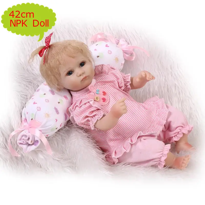 

17" NPK Doll Bebe Reborn Doll Soft Silicone Boneca Little Girl With Blond Hair&Lovely Pink Clothes Baby Kids Play House Toys