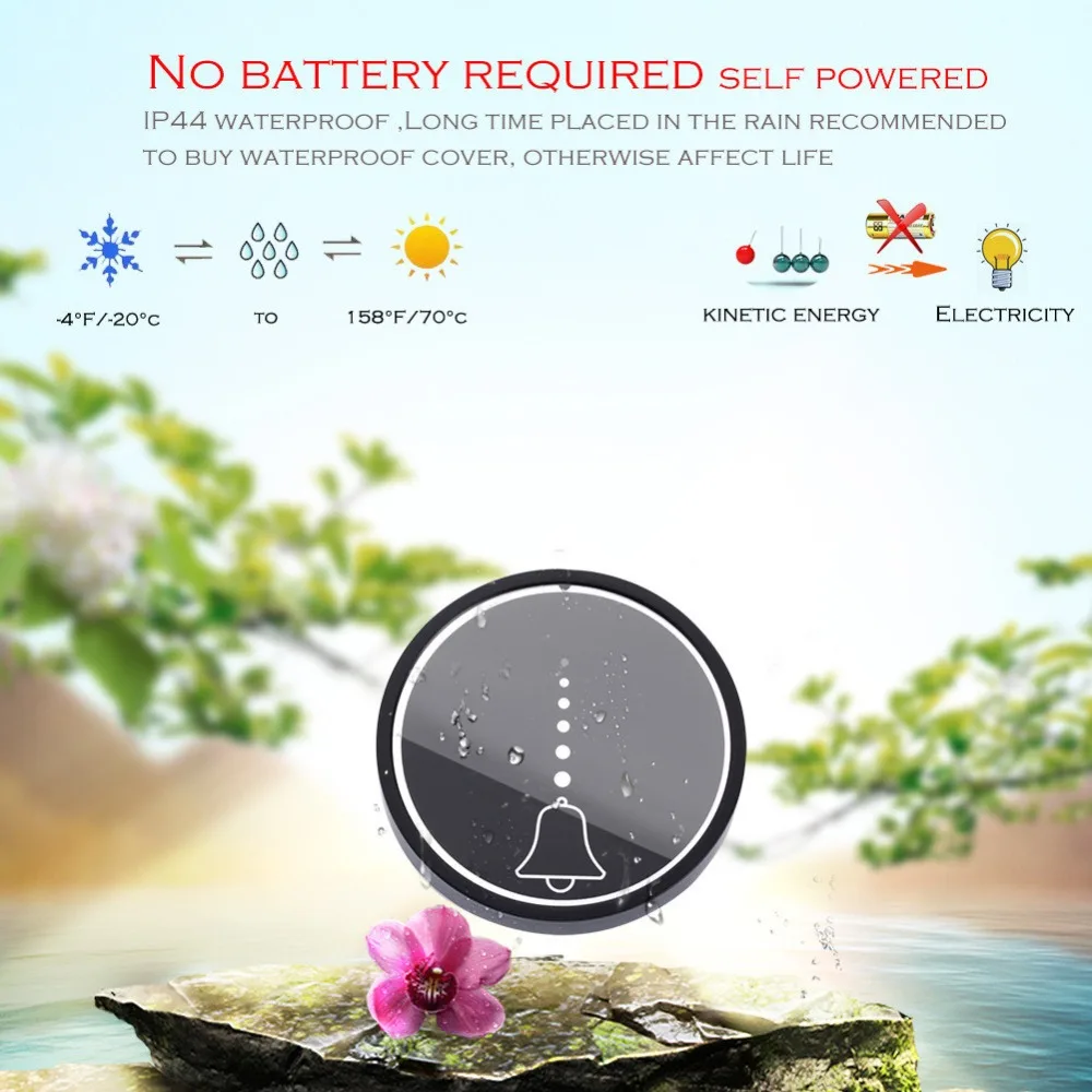 SMATRUL self powered Waterproof Wireless DoorBell night light no battery EU plug home Cordless Door Bell 1 2 button 1 2 Receiver 2