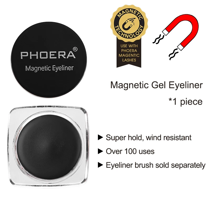 PHOERA Magnetic Eyeliner Eyelashes Kit 3D Eyelashes Gel Liquid Eyeliner with False Lashes Eyeliner Brush Reusable Falses Eyelash