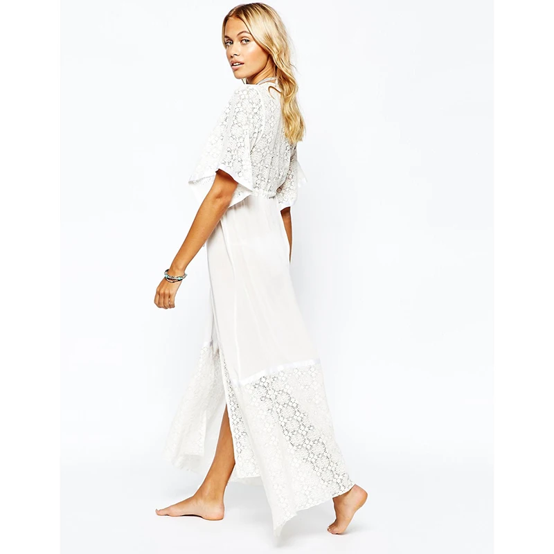 2018 Women Bikini Maxi Cover Up Clothing Boho Retro Beach Lace Crochet Kimono Chiffon Ladies Clothes Casual Summer Fashion New
