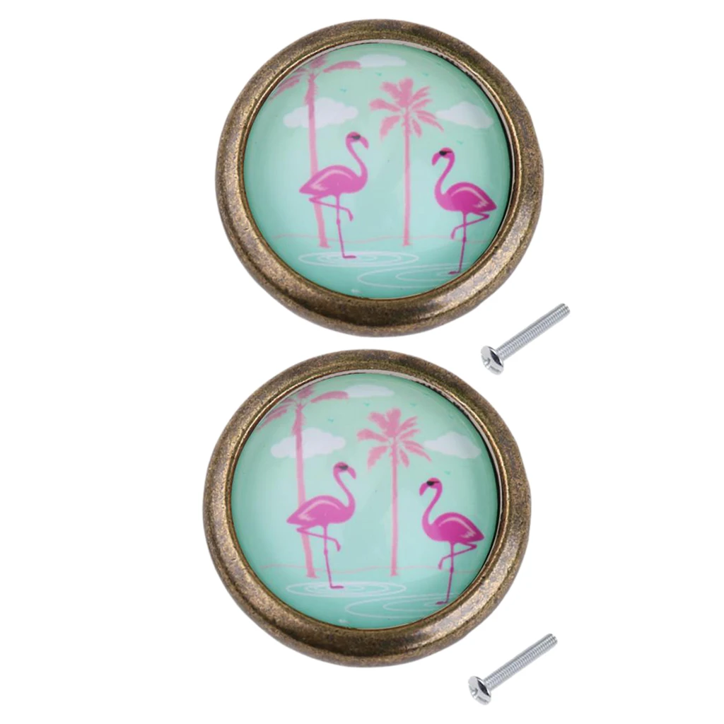 2 Piece Chic Flamingo Design Metal Cabinet Handles Door Dresser Drawer Cupboard Pull Knob for Home Decoration DIY