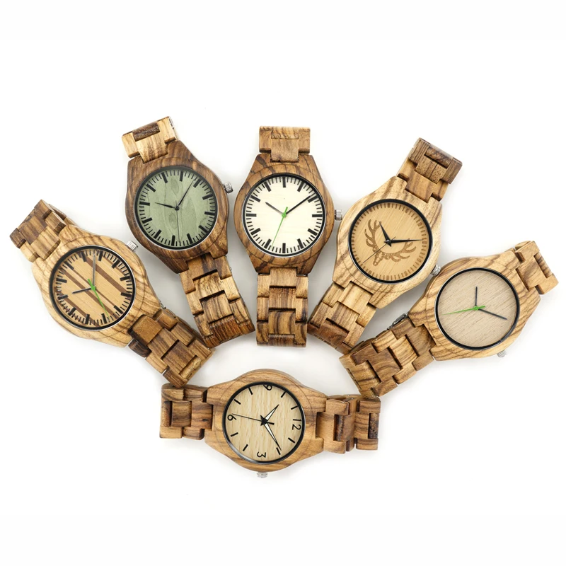 BOBO BIRD Mens zebra Wooden Watches Wood Links Causal Quartz Wrist Watch in Gift case custom logo