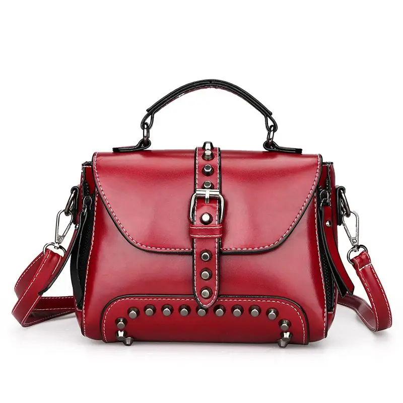 Винтажные кожаные сумки, женские сумки известного бренда с заклепками, маленькие сумки через плечо, сумки через плечо для женщин, сумки-мессенджеры L39 - Цвет: Красный