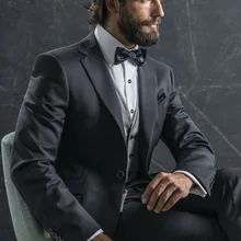 Итальянская Стиль темно-серого цвета в стиле смокинга жениха, изготавливаемая на заказ 2 шт. костюмы для свадебного ужина Бизнес Костюм Джентльмена(куртка+ брюки