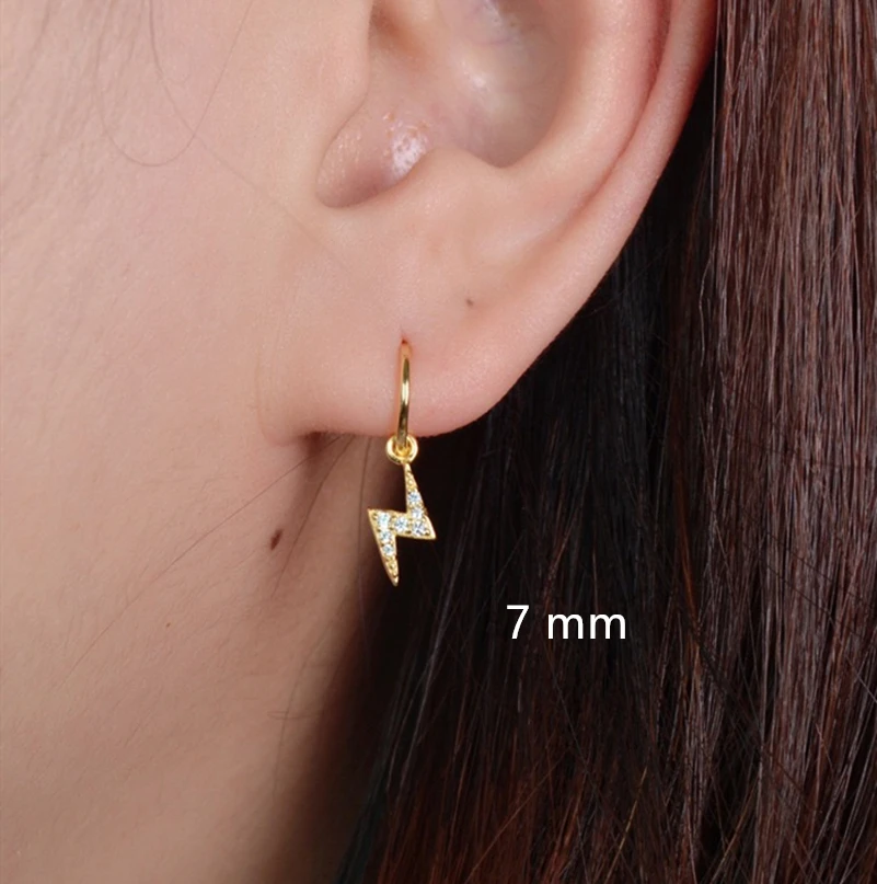 

925 sterling silver earring simple Lightning z shape zircon screw stud earring ear ring cute sweet ear bone nail girl ear jewelr