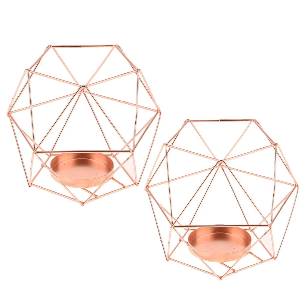2Pcs 3D Geometric Candle Holders Tea Light Pillar Holders Stands Succulent Pot Wedding Centerpieces Rose Gold