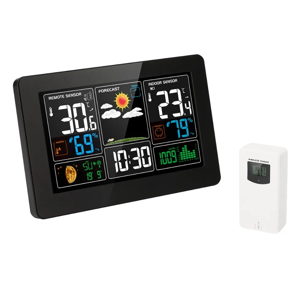 

Protmex PT3388 Indoor Outdoor Weather Station, Digital Color Forecast Station with Alert and Temperature/Humidity/Barometer/Alar