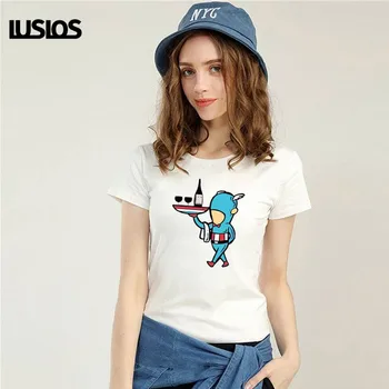 

LUS LOS Cool Cute Cartoon Captain America Print Summer Couple tshirt Captain with Wine Women O neck Tshirt