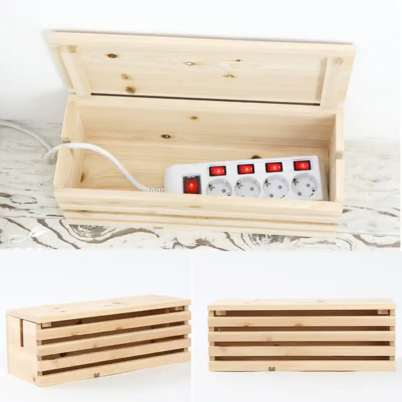 Wooden Cabel Box Rectangular Wire Storage Box Diy Wood Management Storage Case Safety Power Strip Organizer Boxes Jj240 Aliexpress