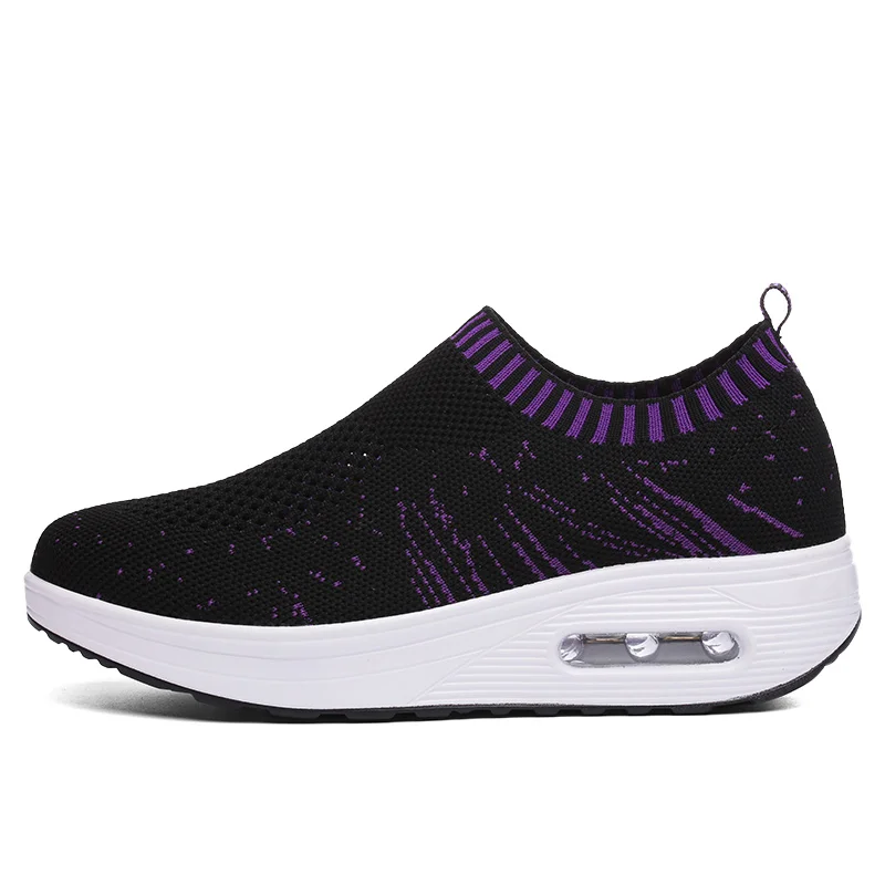 Для женщин обувь для прогулок сезон: весна–лето Вязание дышащие спортивные туфли, визуально увеличивающие рост; амортизирующие кроссовки для бега WS15 - Цвет: Black