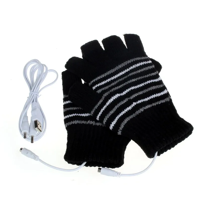 Унисекс Зимние Электрические USB тепловые цветные перчатки без пальцев+ USB кабель для мужчин и женщин 3 цвета