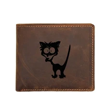 Мужской кожаный кошелек Crazy Cat функциональный из воловьей кожи с