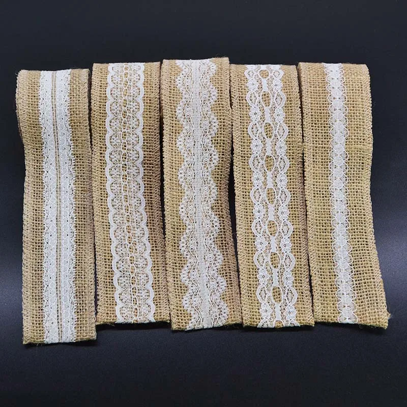 2M 5cm Burlap Rolls Hessian Jute Lace Ribbons Vintage Rustic Wedding Ornaments DIY Craft Supplies Birthday Gift Box Package Rope