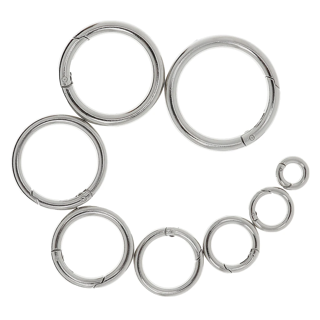 5 Pieces Metal Round Carabiner Sping Loaded Snap Clip Hooks Key Ring Backpack Bag Buckles 15mm-49mm