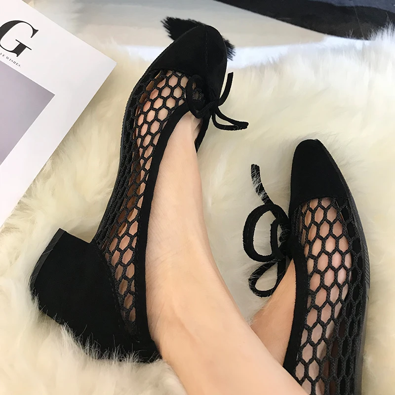 

Cool Summer Woman Sandals Square Toe Woman Shoes Hallow Out Butterfly Knot Embellish Shoes Chic Lady Brand Mesh Sapato Feminino