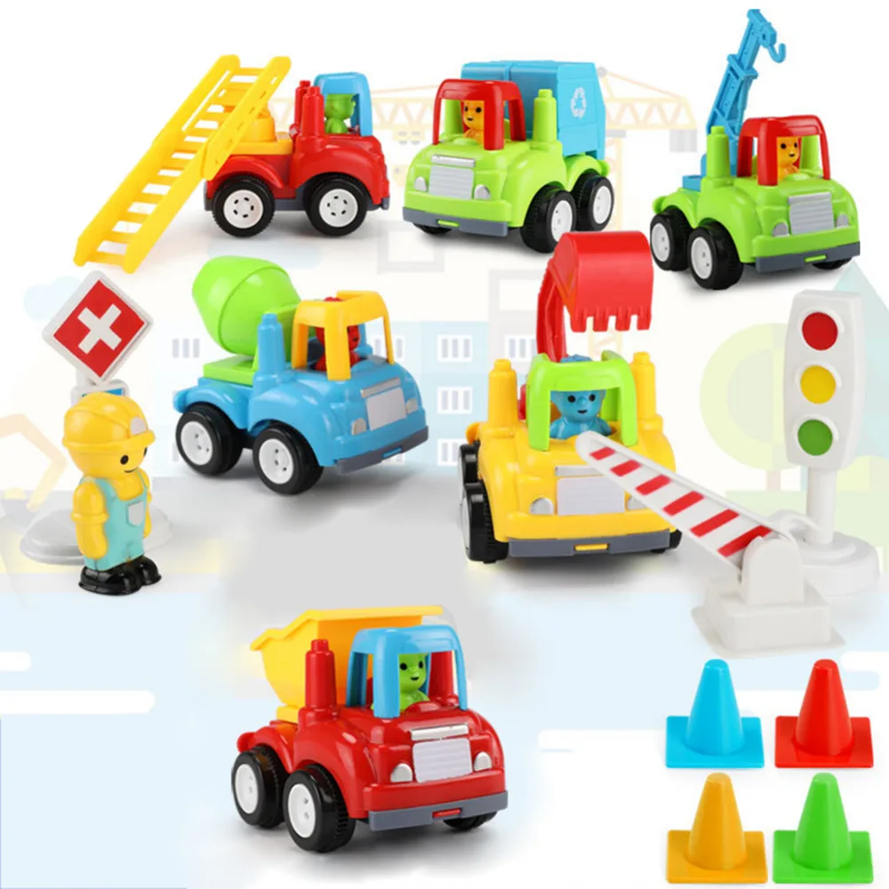 Lucu Kartun Inersia Mobil Drop Tahan Tim Set Kendaraan Excavator