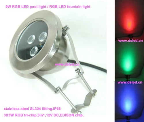 

Free shipping by DHL!IP68,9W RGB LED spotlight,RGB LED projector light,12V DC,DS-10-29-9W-RGB,3X3W RGB 3in1,2-year warranty