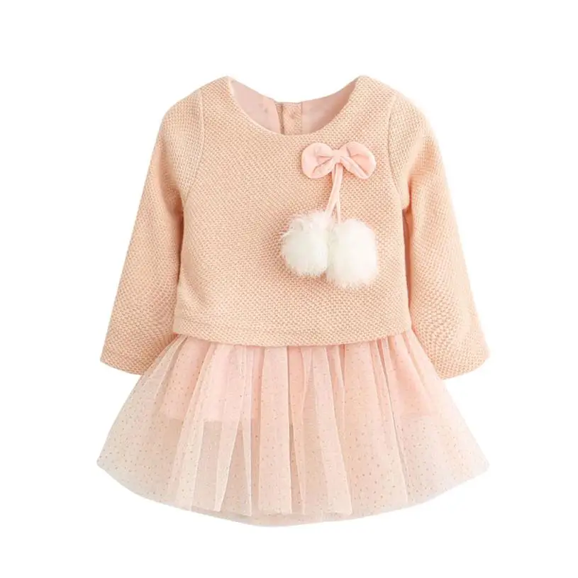 New Toddler Baby Kid Girls Long Sleeve Knitted Bow Newborn Tutu