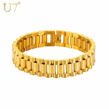 U7 браслет из нержавеющей стали, ремешок для часов, стильный регулируемый браслет, золотой/черный цвет, подарок для Мужчин, Ювелирные Браслеты H1049