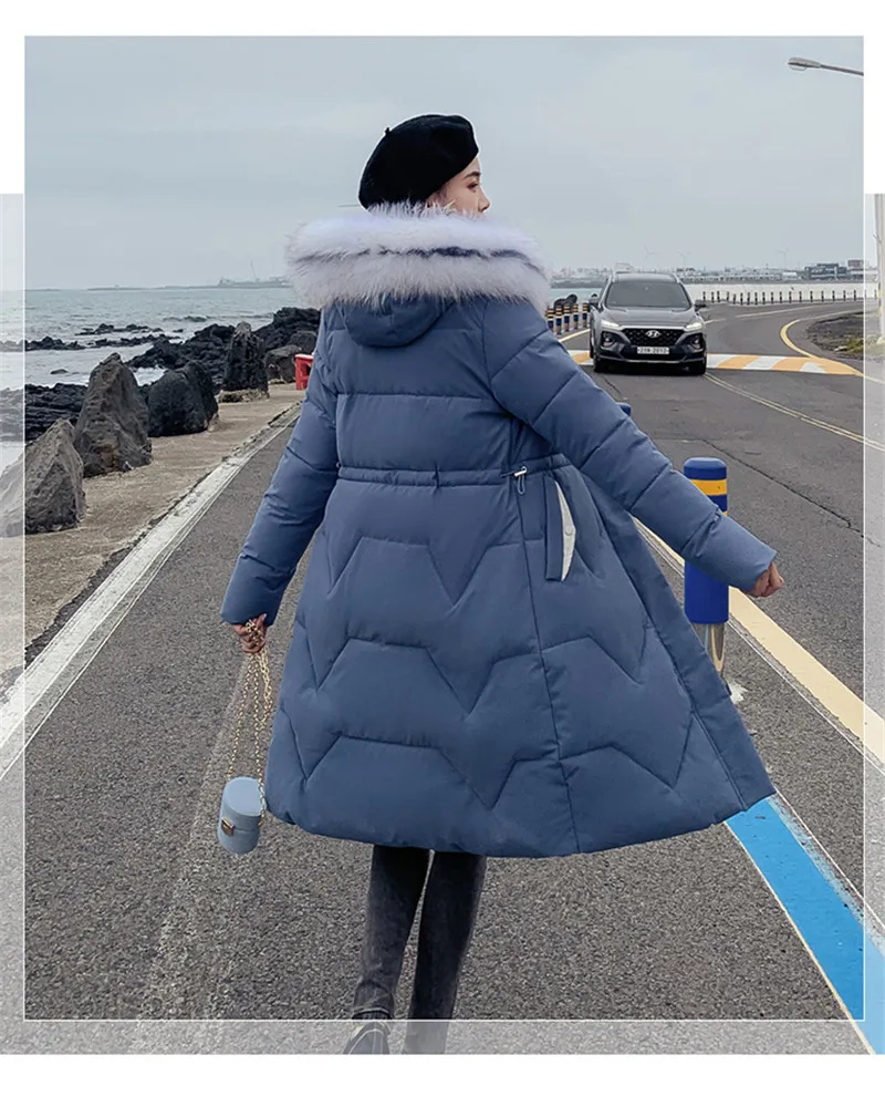 Модное пальто-пуховик хлопковые пальто Зимняя Женская одежда длинный участок корейский большой меховой воротник парки из толстой ткани жакет, женский пиджак V848