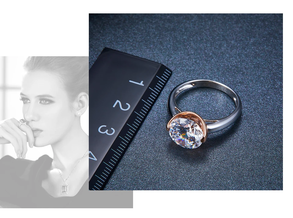 Hutang Круглый 10 мм кольца подобные Diamond 925 пробы серебро розовое золото кольцо ювелирные украшения с кристаллами для женщин Best подарки подарок