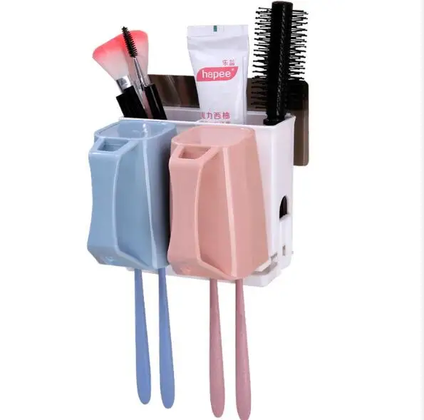 

1SET Multi-function Wall Hanging Traceless Sticking Toothbrush Rack Shelf Washing Cover Device Toothbrush Holder with Cup KP 024