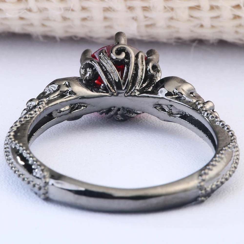 Vintage Red Zircon Stone Skull Rings Fashion Black Gold Filled Jewelry Women Men's Punk CZ Skeleton Ring For Party Dropshipping