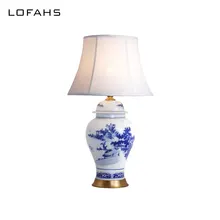 Table lamp blue and white porcelain vase desk deco lamp for bedroom chinaware bed lamp deco home mariage maison luminaria YX6066