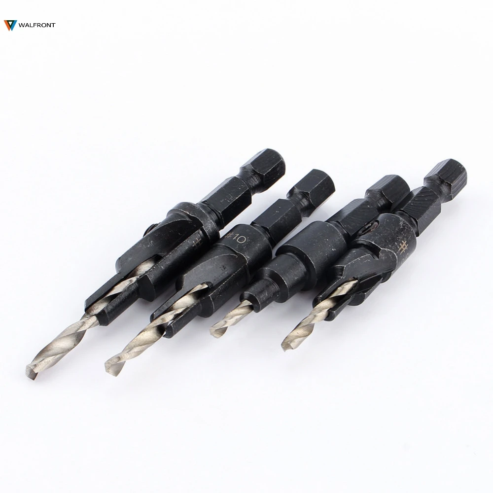 

4pcs/set Quick Change Hex Shank Tapered And Hardened Countersink Drill Cone Bit Set Hole Saw Woodworking Tools + Small wrench