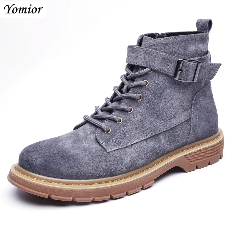 Marque Cheville Cuir Qualité Hiver Yomior marron Bottes En Véritable Occasionnels Pour Automne Hommes Vintage gris Chaussures Respirant Haute Travail Noir Imfy76Ybgv