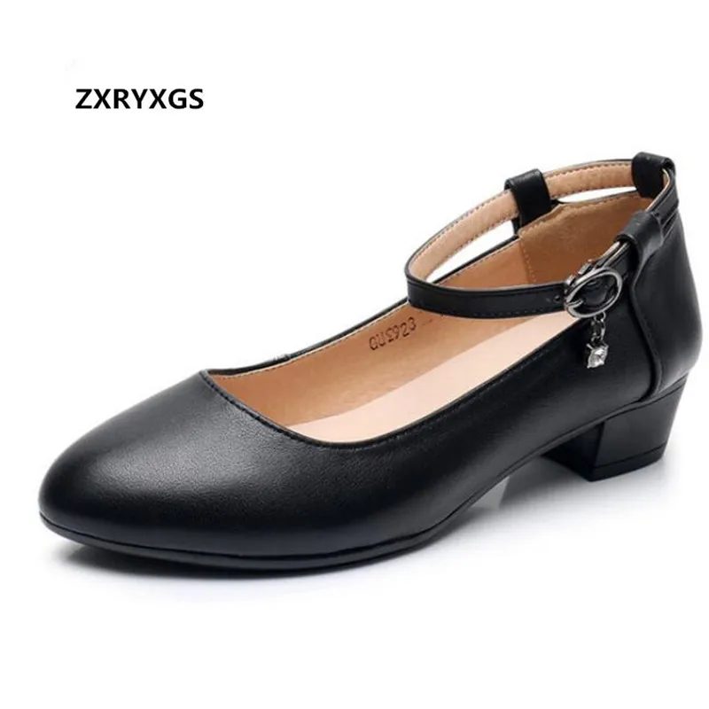 

First Layer of Cowhide Wild Fashion Shoes Woman Low-heel Shoe 2019 Newest Spring Comfortable Square Heel Women Shoes Shoes 35-43