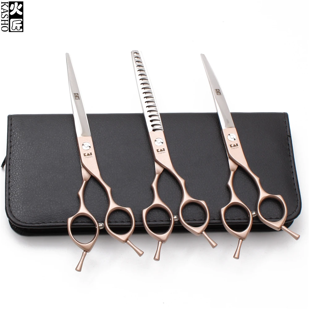 

H3009 6.5In. Rose Gold Kasho 440C Dogs Scissors Straight Shears Thinning Scissors Professional Grooming Shears Pets Scissors Kit